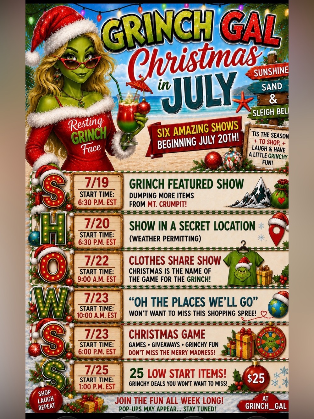 Grinch Gal Christmas in July Holiday Poster - Green